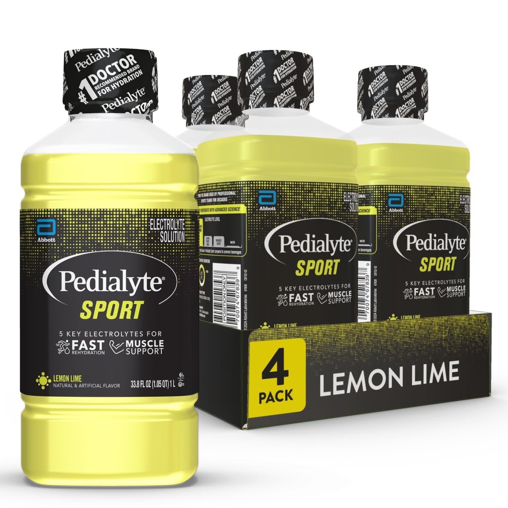 Pedialītu sporta elektrolītu dzēriens, ātra hidratācija ar 5 galvenajiem elektrolītiem muskuļu atbalstam Pirms, laikā, & pēc treniņa, citronu laime, 1 litrs, iepakojums pa 4