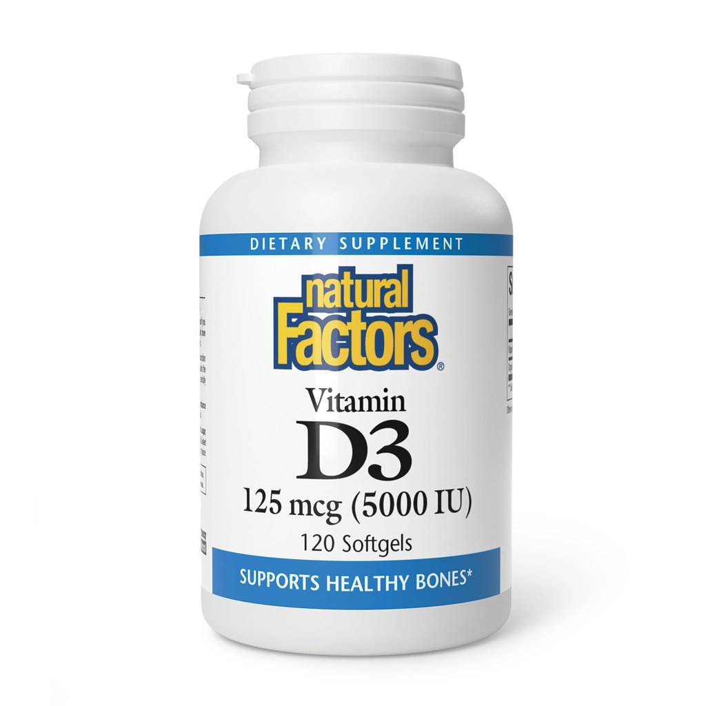 Dabiskie faktori - D3 vitamīns 5000 SV, atbalsta veselīgus kaulus, 120 soft gels