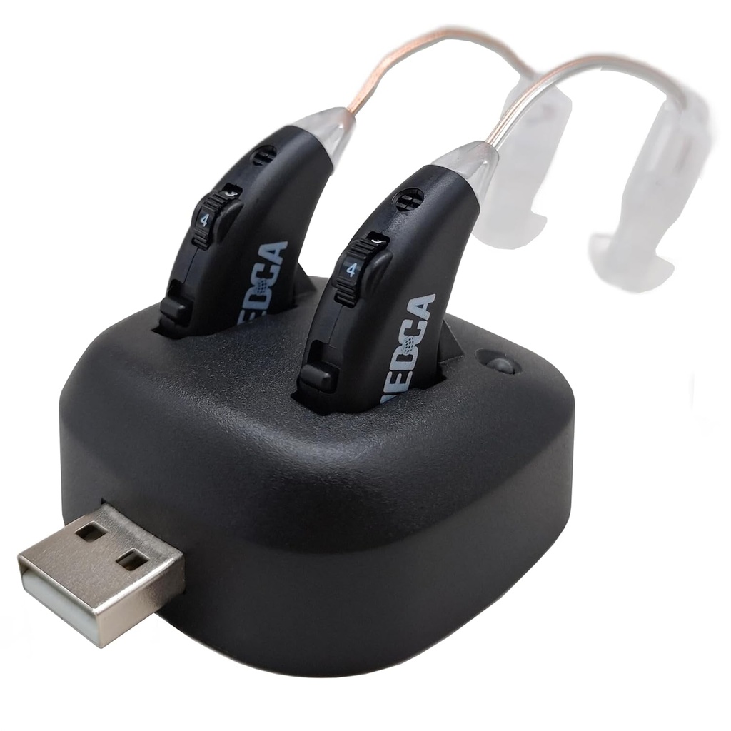 Digitālie dzirdes pastiprinātāji - Uzlādējami Premium BTE Personīgais skaņas pastiprinātājs Pāris ar USB Dock, aiz auss dzirdes pastiprināšanas ierīces ar ilgu noturīgu akumulatoru mūžu, melns
