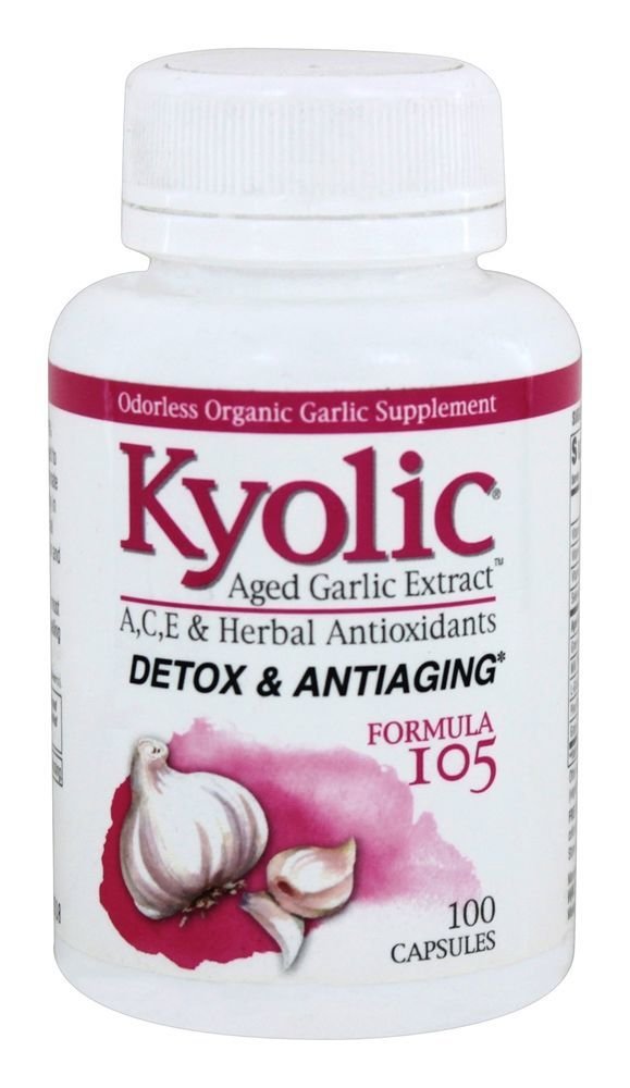 Kyolic Ageded Ķiploku ekstrakta formula 105, Detox un Anti-Aging, 100 kapsulas (iepakojums May Vary)