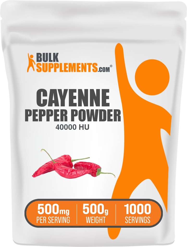 BulkSupplements.com Cayenne Pepper 40000 HU Pulveris - kapsaicīns piedevas, Cayenne Pepper pulveris - Vegan & Gluten Free, 500mg par apkalpo, 500g (1,1 lbs) (iepakojums 1)