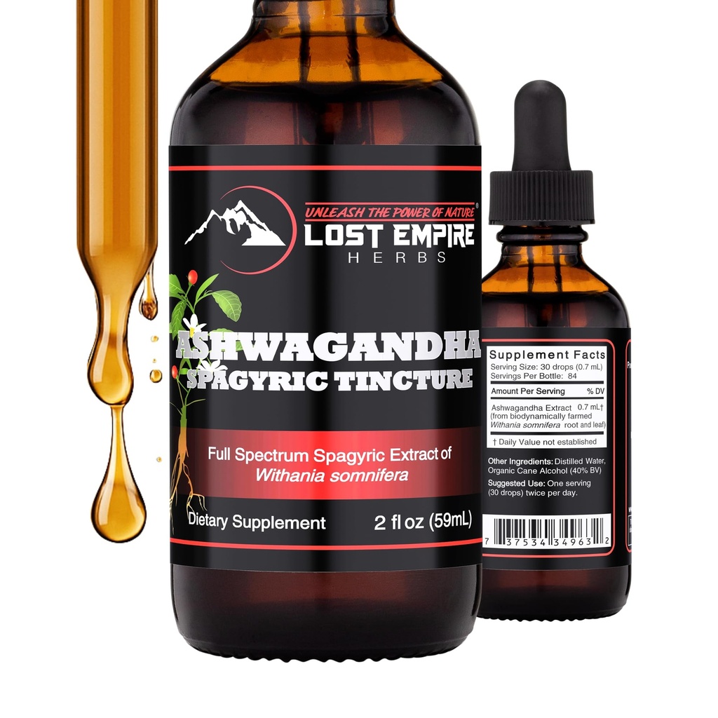 Zudušie Empire Herbs Ashwagandha Spagyric Tincture - Šķidrie pilieni Saknes ekstrakts vīriešiem, sievietēm, miegs, kortizols - labākais ashwagandha Papildinājums ASV Grown Organic (2 fl oz)
