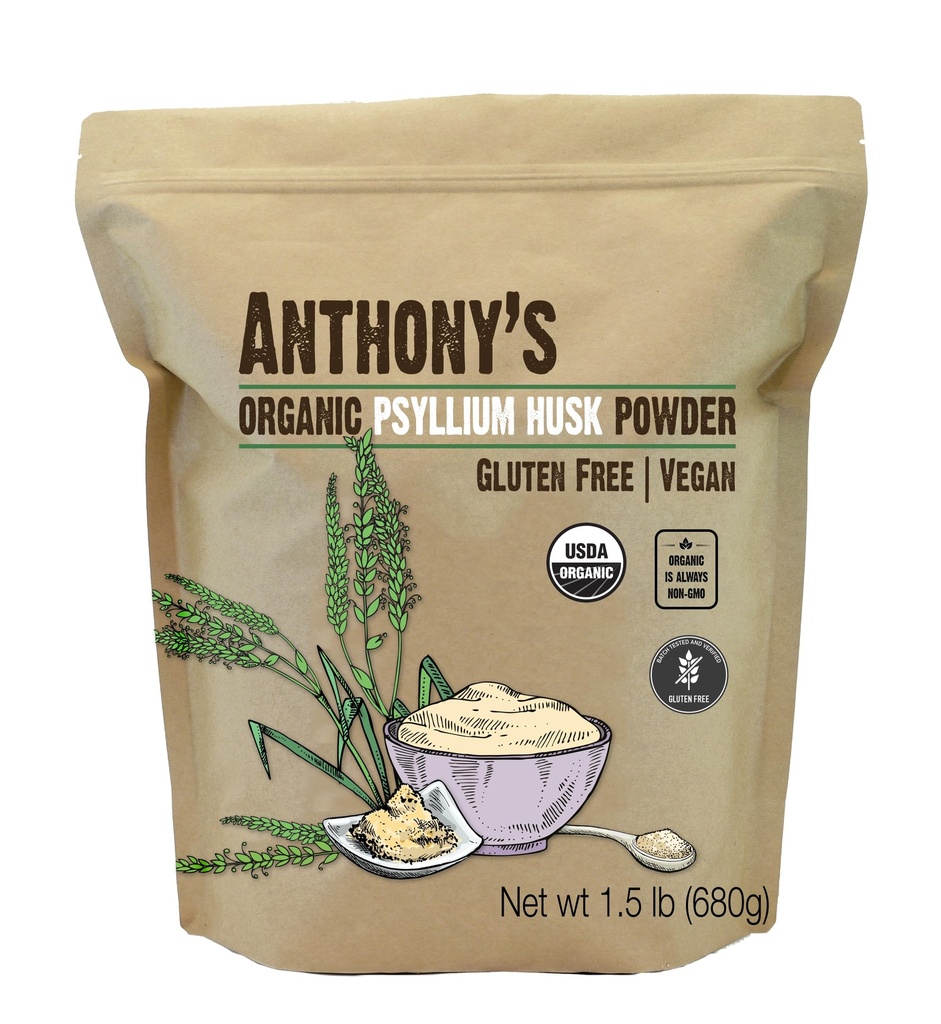 Entony's Organic Psyllium Husk pulveris, 1,5 lb, bez lipekļa, ne ĢMO, smalka zeme, Keto Friendly