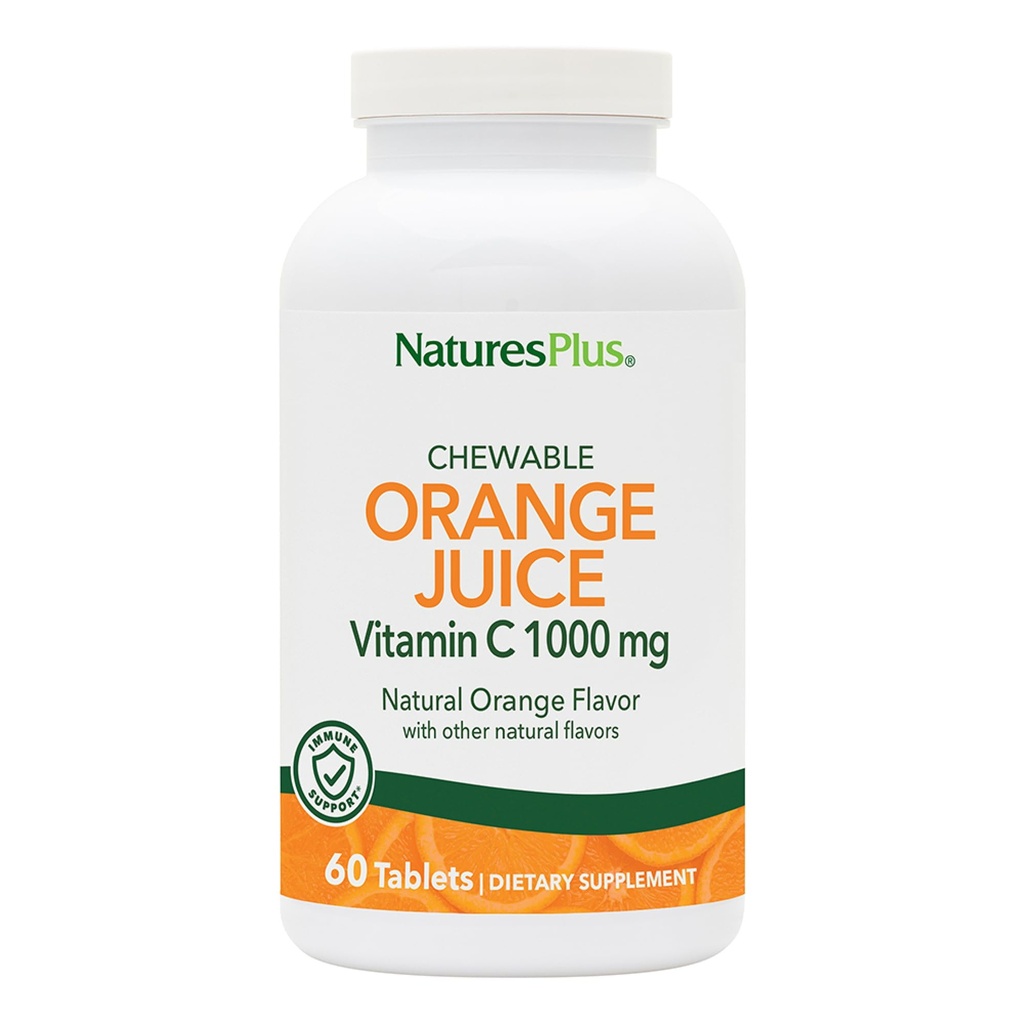 DabasPlus Orange Suice - 60 košļājamās tabletes - 1000mg C vitamīna - High-Potency Imūnsupport Papildinājums, Antioksidants - Vegan, bez lipekļa - 60 Servējumi
