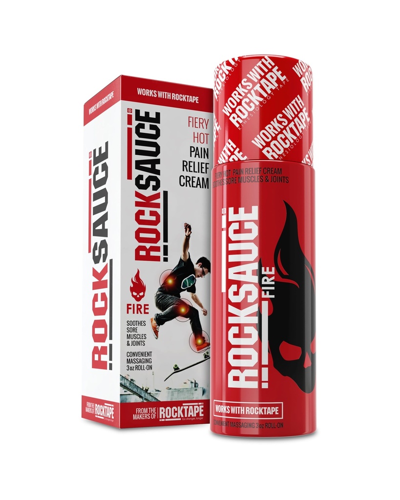 RockSauce Fire, 3 oz Roll-On - Viegli izmantot Pain Relief Cream - kapsaicīns & mentols Formula atvieglo muskuļu un locītavu sāpes - Darbi w/ RockTape - No-Mess Aplikators - bez krēmu, ne Stain Apģērbi