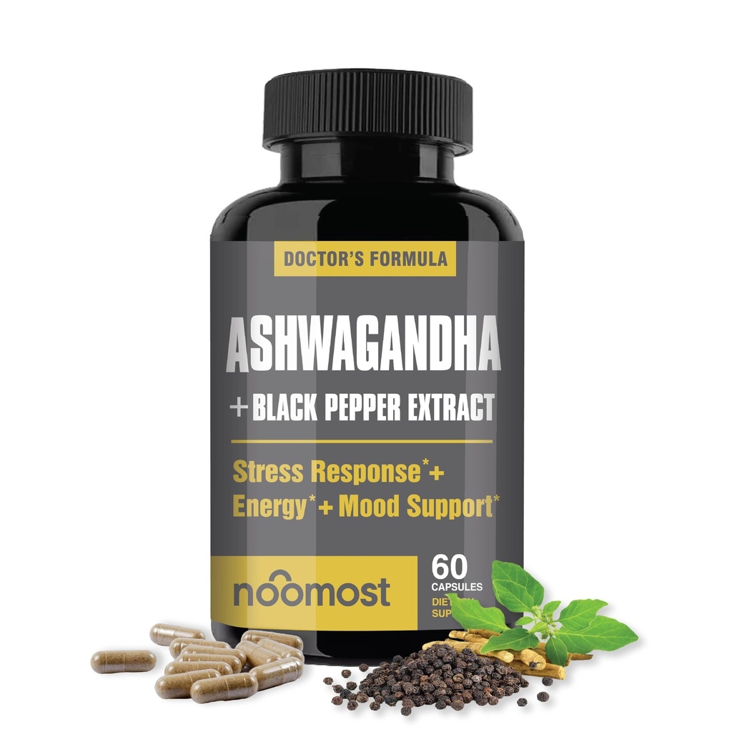 NooMost Organic Ashwagandha 400mg Kapsulas w/Melnie pipari ekstrakts kā Vegan Ashwagandha piedevas pret stress atvieglojumu, dabas Mood atbalsts, enerģija un focus-60 kapsulas