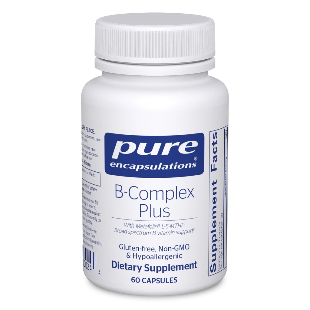 Pure Encapsulations B-Complex Plus - B Vitamīni Papildinājums atbalsta neiroloģisko veselību, sirds un asinsvadu veselību, enerģijas līmeni un nervu sistēmas atbalstu* - ar vitamīnu B12 un vairāk - 60 kapsulas