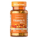Puritan's Pride Premium Vitamīns K 100mcg, uztura papildinājums kaulu, locītavu un asins recēšanas veselības atbalsts, 100 dienu piegādes, 100 tabletes