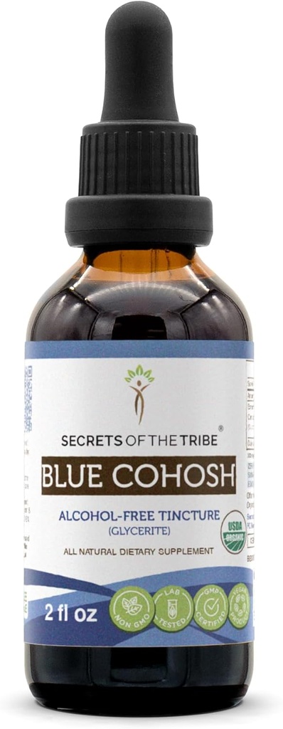 Noslēpumi Tribe Blue Cohosh USDA Organic bez alkohola Tincture (glicerīts) Atbildīgi audzēti Blue Cohosh (Caulophyllum Thalictroides) Kaltētas saknes (2 Fl Oz) Sieviešu veselības papildinājums