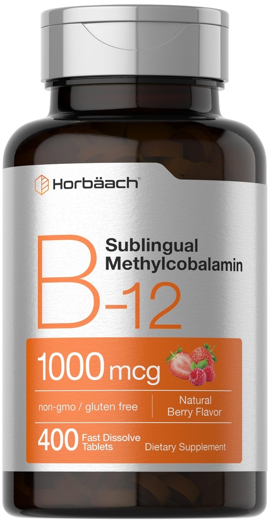 Horbach vitamīns B12 1000 μg Sublingvālas tabletes - 400 Ātri izšķīdiniet tabletes - metilkobalamīna papildinājums sievietēm un vīriešiem -- Berry Flavor - vegan, ne- GMO, un bez lipekļa