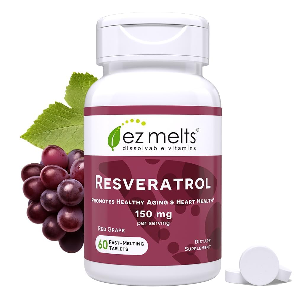 EZ Melts Atdalāms Resveratrol papildinājums 150 mg, bez cukura, 1-mēnesis Apgāde - 1 iepakojums