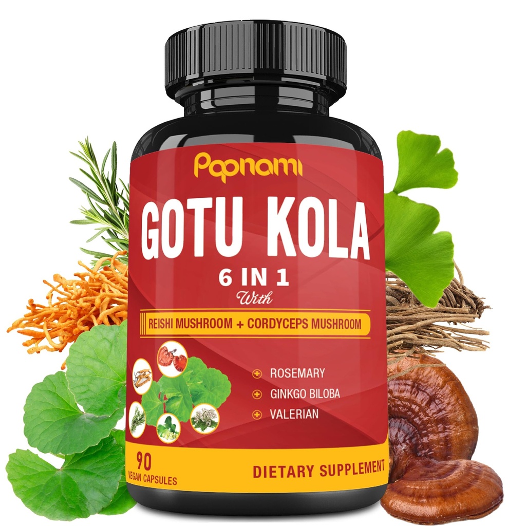 Organic Gotu Kola ekstrakts Kapsulas ar Reishi, Cordyceps, Rosemary, Gingko Biloba & Valerian Root - 90 grāfi uz 3 mēnešiem - atbalsta smadzenes, immunitāte, āda un sirds veselība