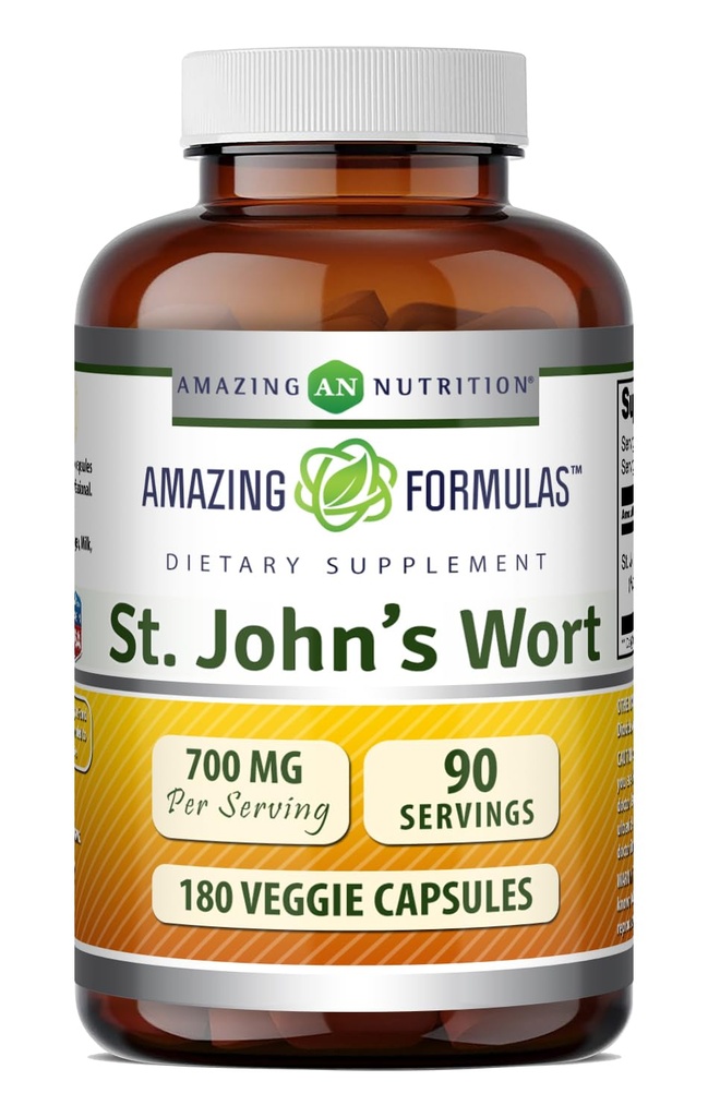 Amazing Formulas St. John's Wort papildinājums (Hypericum Perforatum ekstrakts) - 700 Mg per Servējot - Veggie kapsulas -- bez glutēna - ne-GMO -Izgatavots ASV (1 Pack  - 180 Count)