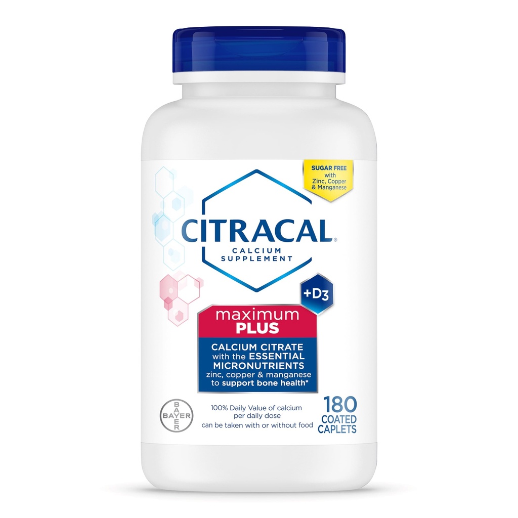 Citracal Maksimālais Plus kalcija papildinājums - kalcija citrāts ar vitamīnu D3, Cinka, & Essential Minerals kaulu veselības atbalstam, Ages 12+, 180 Skaits (iepakojums May Varary)
