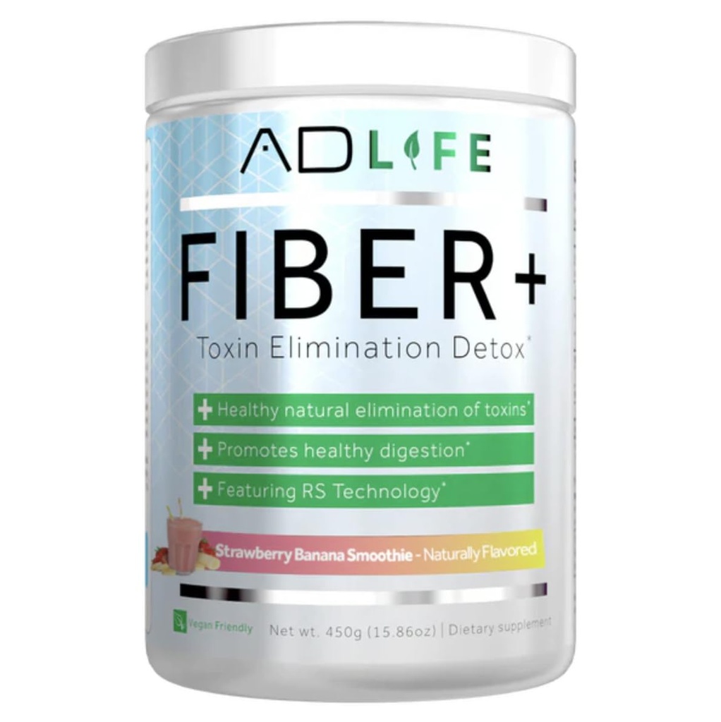 Projekts AD Fiber+ Vegan Fiber papildinājums pūderis, atbalsta Gut Health and Digestive Regularity (Zemeņu banānu, 16,4 oz)