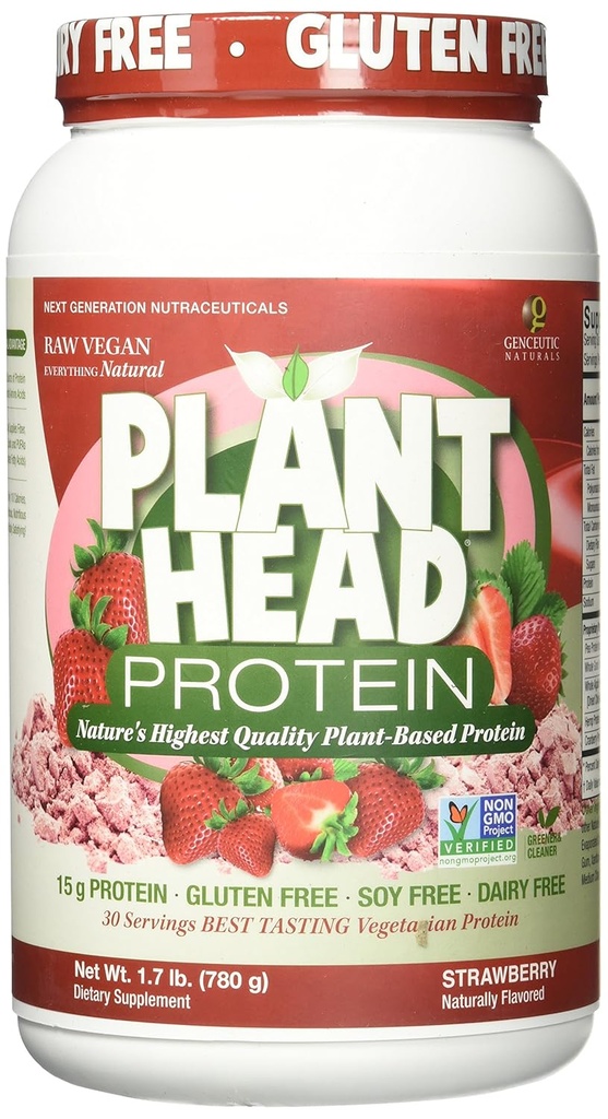 Gensutic Naturals Augu galvas proteīns Dabīgi degustējošā zemeņu Raw Vegan Veģetārietis Olbaltumvielu Diētiskā Papildinājums Gluten Sojas Piens ĢMO Bezmaksas – 30 Kalpojumi (1,8 Dzērieni)