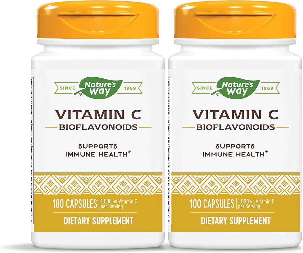 Dabas ceļš vitamīns C 500 mg ar bioflavonoīdiem, 1000 mg C vitamīna uz vienu paciņu, 100 kapsulas, iepakojums pa 2