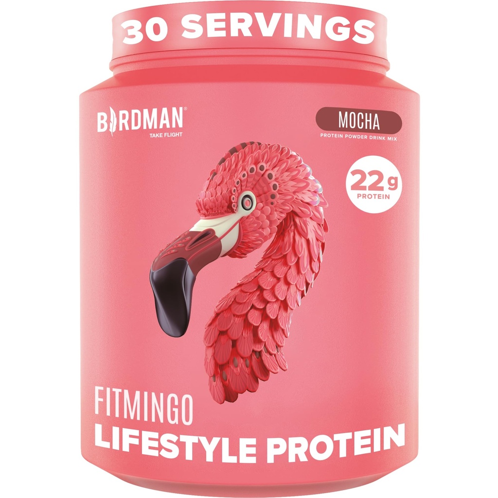 BIRDMAN Fitmingo Vegan Olbaltumvielu pulveris ar inozitolu, kolagēna pastiprinātājiem, hialuronskābi un vitamīniem; zems ogļhidrātu saturs; bez piena; zems kaloriju saturs; 23g melleņu proteīna pulveris ar mioinozitolu.