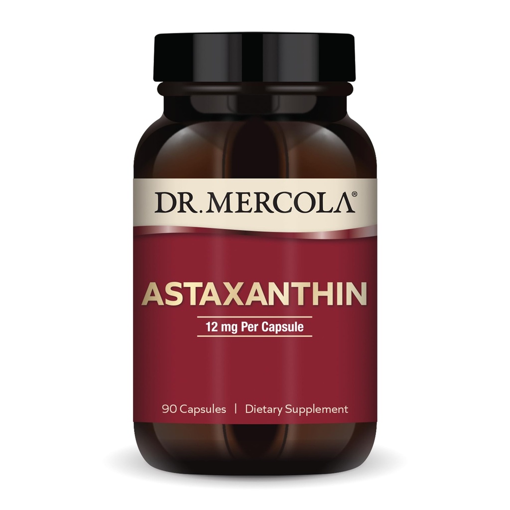 Dr. Mercola Organiskais astaksantīns - 12 mg Astaksantīns - Spēcīgs antioksidants - Organiskais mikroaļģu ekstrakts - Ne-GMO, bez lipekļa un bez sojas - 90 kapsulas (90 Kalpojumi)