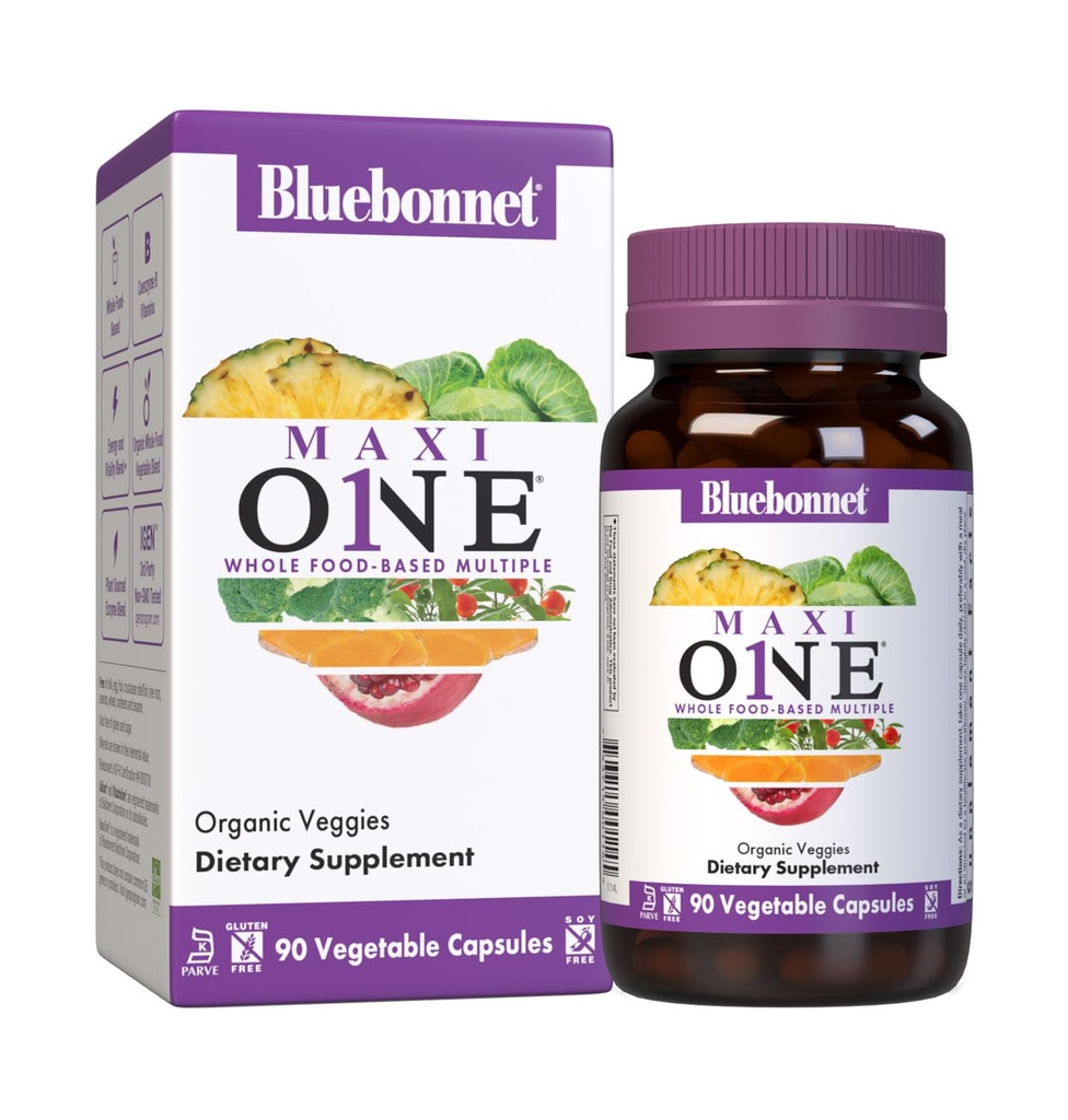 Bluebonnet Nutrition Maxi One (ar dzelzi), Vesela pārtika Multifer, Fermenti, Enerģija, Vitalitāte, Bezglutēna, Košers, Bez piena, Veģetārs Friendly, Bez sojas, Ne-GMO, 90 Dārzeņu Kapsulas, 3 Mēnešu Piedāvājums, Beige