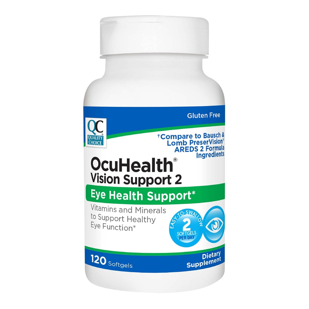 Kvalitātes izvēle Ocuhealth, acu veselības vizion Support 2 Vitamīni un minerālvielas papildinājums Softgels, 120 Count pudeles