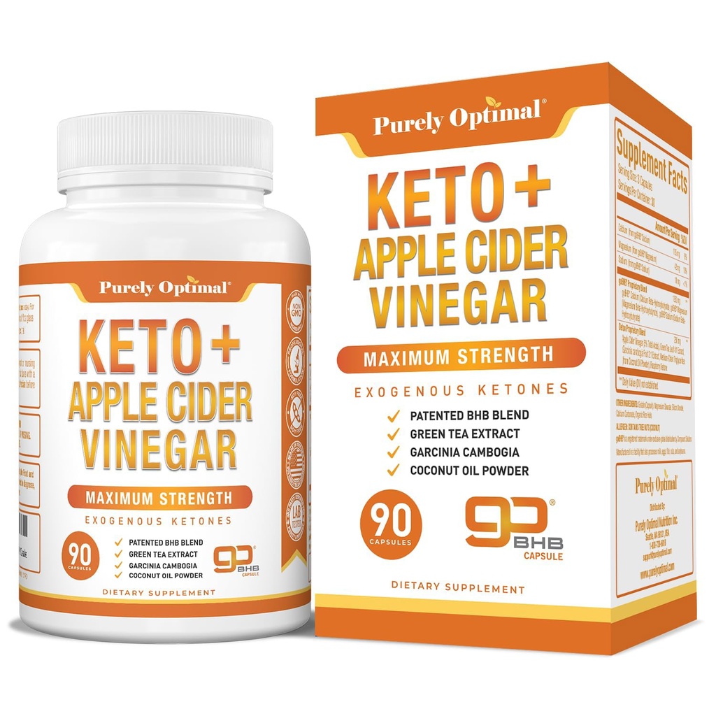 Tīri Optimāls Keto BHB un Apple Cider Etiķis Kapsulas - Eksogēnas Ketones Papildinājums ar māti Ketozes atbalstam, Veselīgs dzīvesveids & Kopumā Labi - 90 Kapsulas
