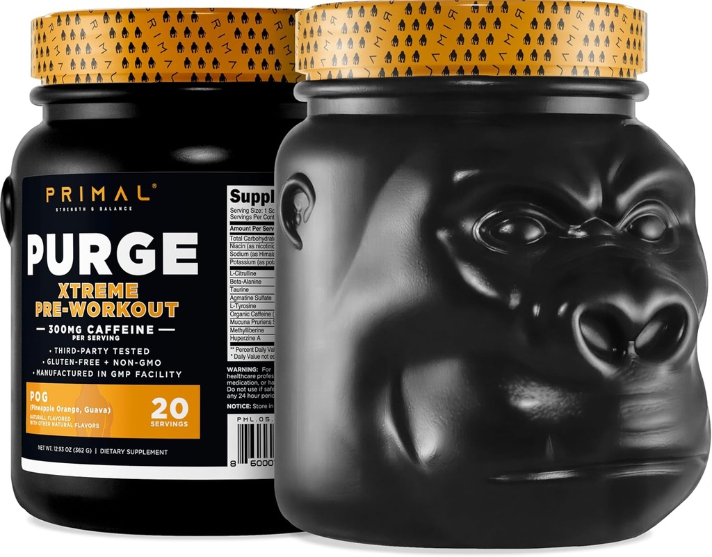 Primal Purge Xtreme Pre-Workout (Pineapple Orange Guava Flavor) (20 Servē) - Bezglutēna + bez GMO