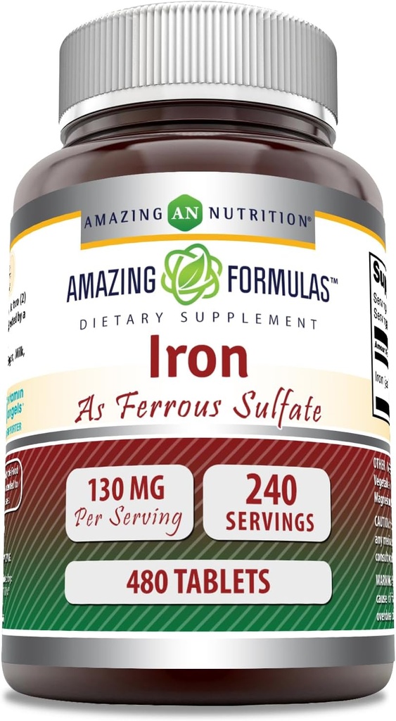 Apbrīnojami Formulas Dzelzs kā dzelzs sulfātu papildinājums - 65 Mg tabletes - Non-GMO -- bez lipekļa - Ražots ASV (480 Skaits)