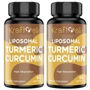 Liposomu Turmeric Curcumin 2200 mg ar melno piparu pastiprinātai absorbcijai un locītavu atbalstam, 60 softgels (2 pudeles)