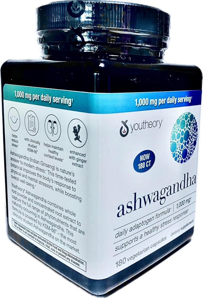 Generic Ashwagandha Papildinājums Organic KSM-66 Ashwagandha Veģetārs papildinājums 180 Kapsulas, 1000mg uz katru dienu Pasniedz, Palīdzība Atbalsts Veselīgs Stress vadības reakcija, Pearl White