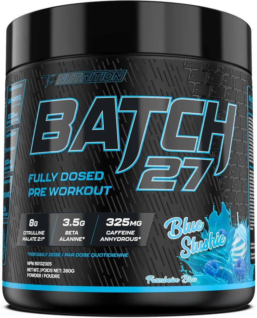 TC Nutrition Batch 27 Pre Workout Pulveris - 8g Citrulīns, 3. 5g Betalanīns, 2. 5g Betaīns, 325mg Kofeīns ; Instant Enerģija, Fokuss, Sūkņi, & Stiprums  ; Slāpekļskābe Oksīdu Booster 20 SV (Zilais Slūzums)