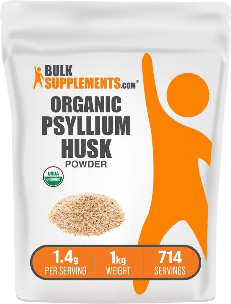 BulkSupplements.com Organic Psyllium Husk Powder - Psyllium Husk Powder for Baking, Fiber Papildinājums - bez lipekļa, 1,4g per Serving, 1kg (2,2 lbs) (1. iepakojums)