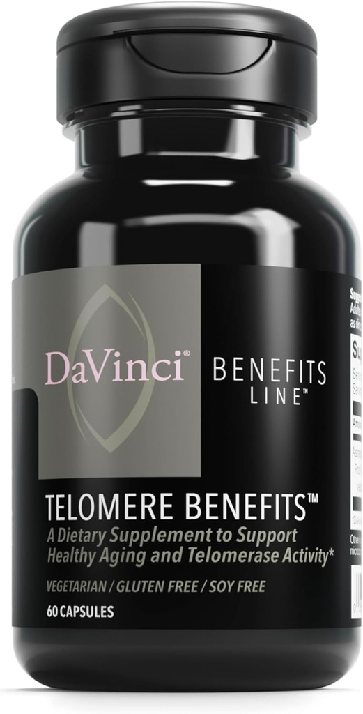 DAVINCI Labs Telomere ieguvumi - Uztura papildinājums, lai atbalstītu veselīgu novecošanu, antioksidantu līmeni, atmiņas un telomerāzes aktivitāti* - ar Astragalus saknes ekstraktu - bez lipekļa - 60 Dārzeņu kapsulas