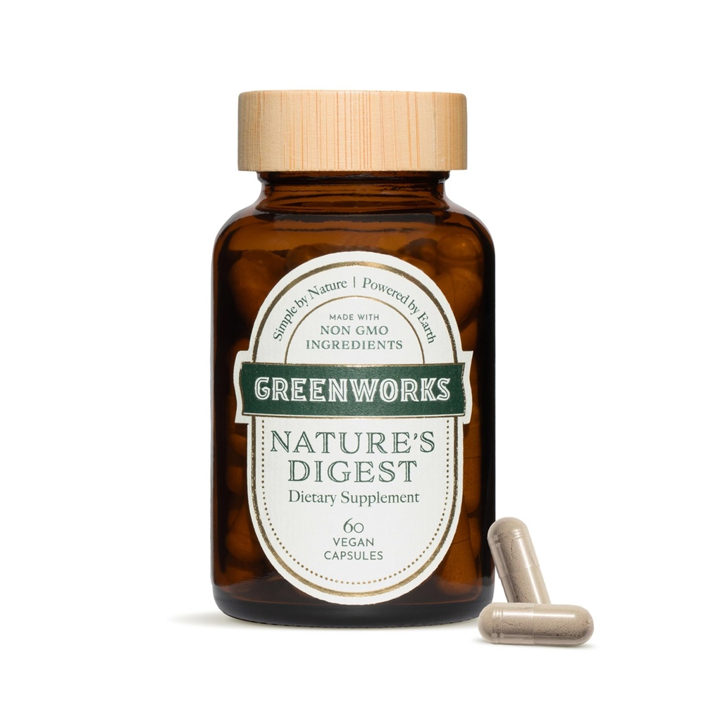 Greenworks Dabas Digest Probiotikas ar organisko gremošanas enzīmiem, prebiotikas & Fiber - 10 miljardu KVV, 3 celmi - Gut Veselības papildinājums, 60 kapsulas