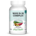 Maxi Health B vitamīna komplekss – augstas potences B komplekss Vitamīni B-50 ar B1, B2, B3, B6, B12, Biotin & Folāts – Atbalsts Celulārā enerģija un Garīgā skaidrība – Košera – 100 kapsulas