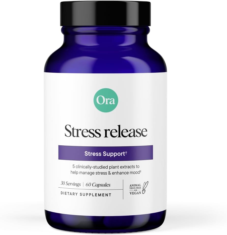 Ora Organic - Stress Relief Papildinājums - Atbalsts Mood & Mental Focus - Sajūta Calm & Relaxed - Sensoril Ashwagandha, Saffron, Ginseng, L-Teanine, Lemon Balm - 60 Kapsulas