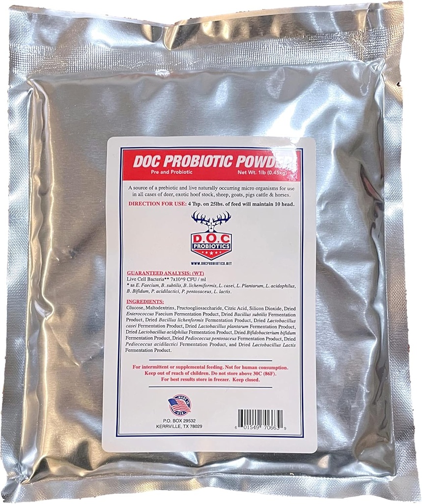 Doc Probiotic Pulveris Dzīvas šūnas Baktērijas lopkopība Probiotikas Kazas, govis, Zirgs, Aitas, Cūkas, Deer Gut Health