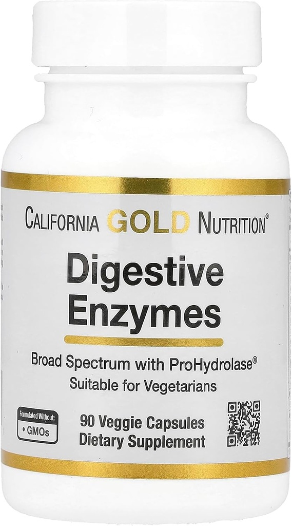 California Gold Nutrition Gremošanas enzīmi, Plašs spektrs, Piemērots veģetāriešiem, 90 Veggie kapsulas