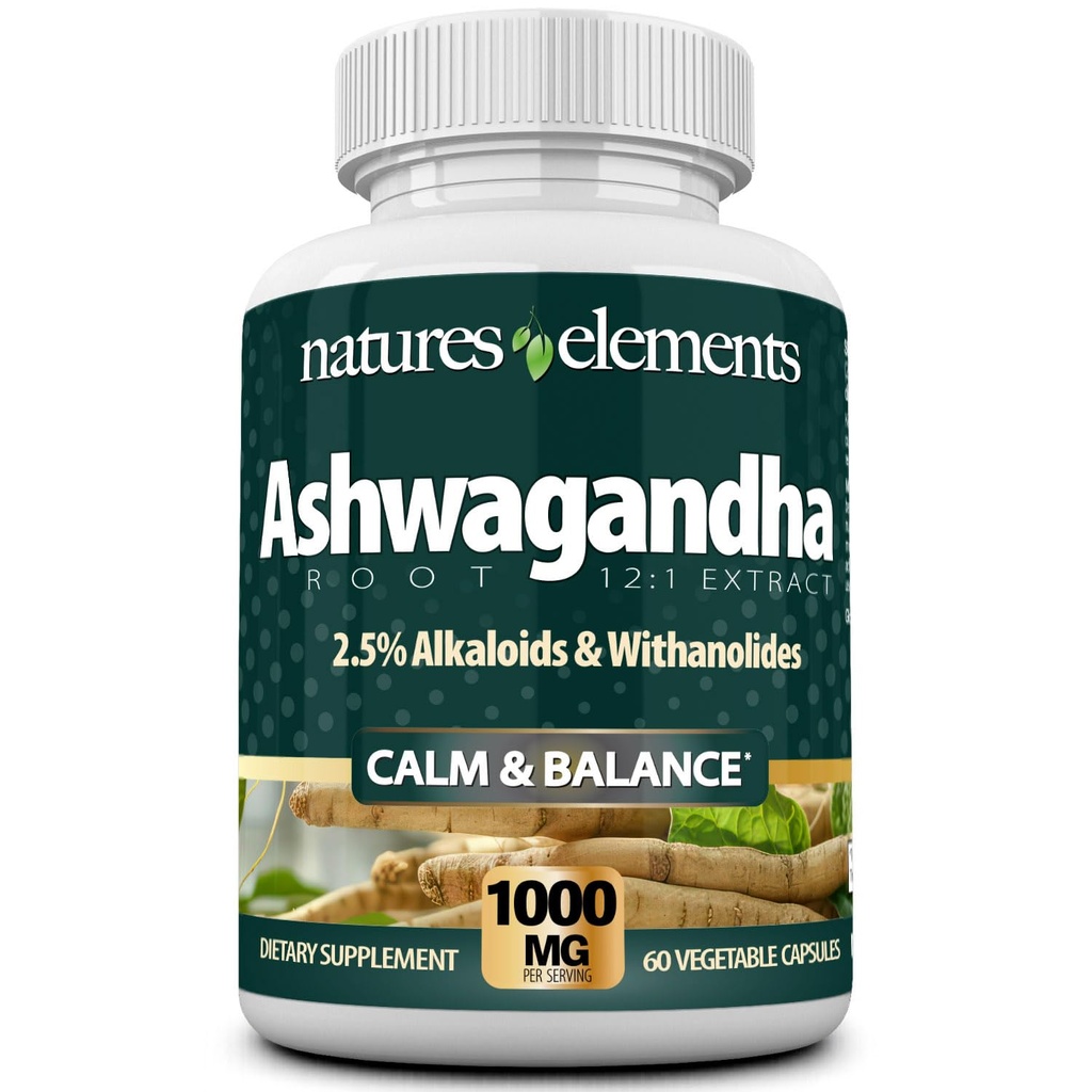 Ashwagandha Root – 12:1 ekstrakts – 1000mg Per Servē – 2.5% Witanolides & Alkaloids – 60 Veggie Caps – Stress & Enerģijas Atbalsts – Ne-GMO