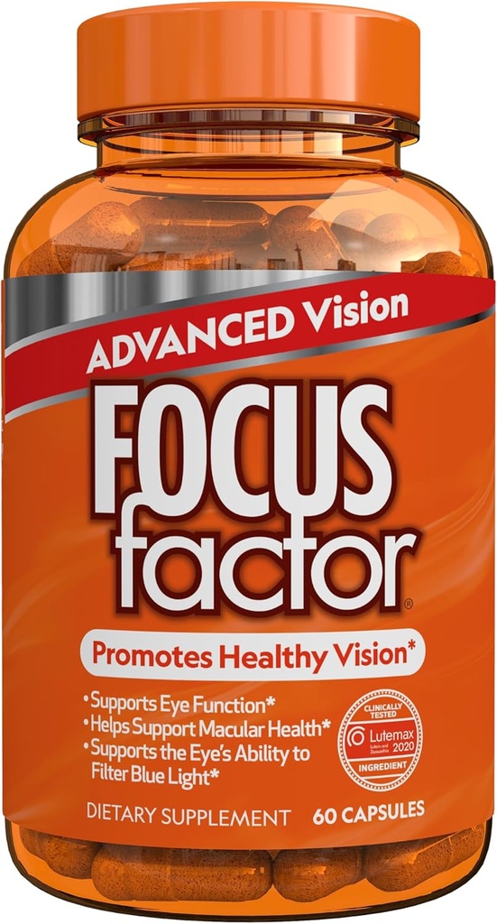 Focus Factor Advanced Vision Formula (60 Skaits) - Acu vitamīni ar C vitamīnu, E vitamīnu, Lutemax® 2020 - Luteīns un Zeaksantīns Papildinājums acu veselības atbalstam