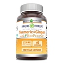Amazing Formulas Turmeric Curcumin & Ginger ar BioPerine 2250 mg Per Servē veggie kapsulas ; Non-GMO ; bez glutēna; ražots ASV; Ideāls veģetāriešiem (180 grāfs)