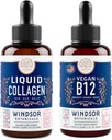 WINDSOR BOTANICALS B12 vitamīns Šķidrais un šķidrais kolagēns ar biotīnu - Enerģija un labsajūtas paka