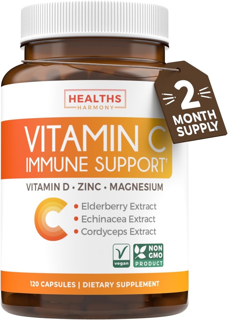 C vitamīns Imūnās atbalsta papildinājums - Imūnās Boost Blend ar plūškoka C vitamīnu un cinku ikdienas un sezonas atbalstam - magnija cinka VIT C & D un augu aizsardzības komplekss (2 mēnešu piegādes)