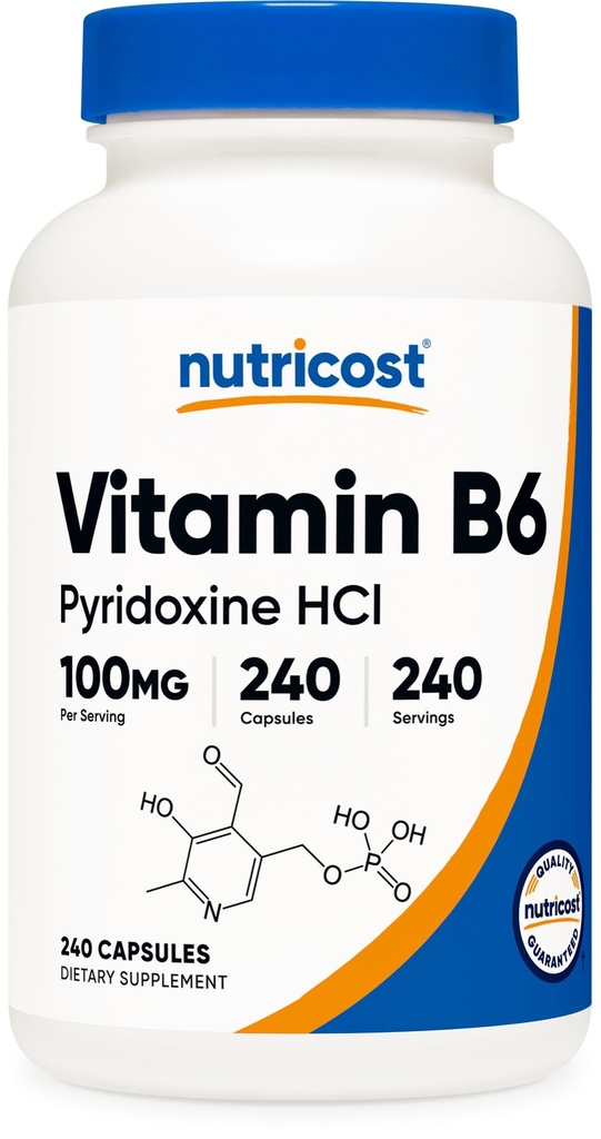 Nutricost vitamīns B6 (piridoksīna hidrohlorīds) 100 mg, 240 kapsulas