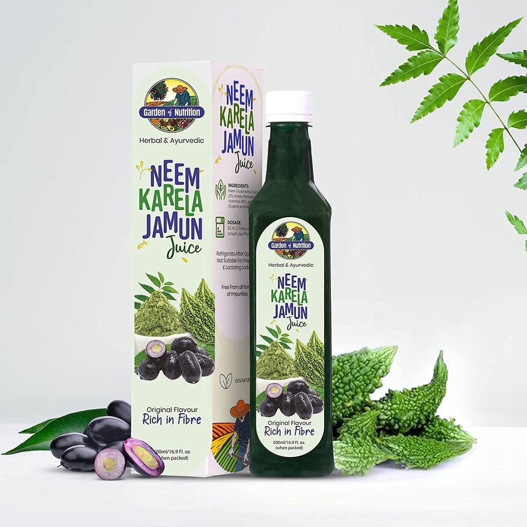 NUTRICIONĀLO augu un ajurvēdas neem Karela Jamun Juice -- Original Flavour -- Bagāts Fiber -- 100% Pure Herbal Juice (500ml) Iepakojums pa 1