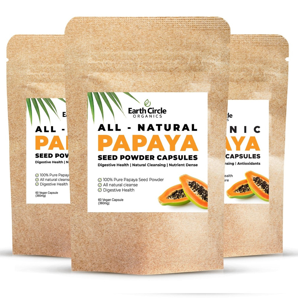 Papaijas sēklu pulvera kapsulas – spēcīgs papaīna papildinājums ar vitamīniem A, C, & E un enzīmiem gremošanas un zarnu veselībai – 360 mg/šķīdināšana – 60 veganu kapsulas iepakojumā (3, 90-180 dienu iepakojums)