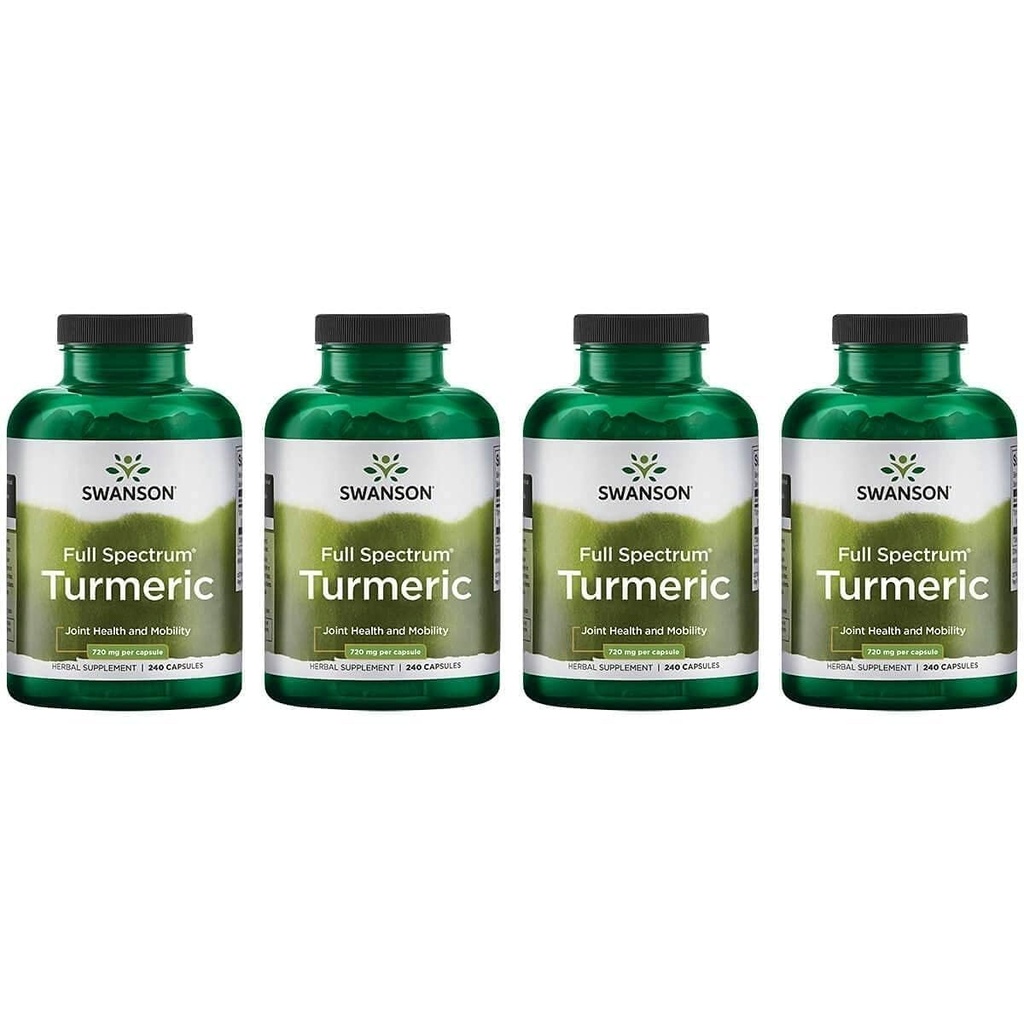 Swanson Full Spectrum Turmeric (Kurkumīns) - Kopīga veselība, gremošanas, sirds veselība un aknu atbalsts Papildinājums - Curcuma Longa Formula Atmiņas veicināšanas atbalsts - (240 kapsulas) 4 iepakojums
