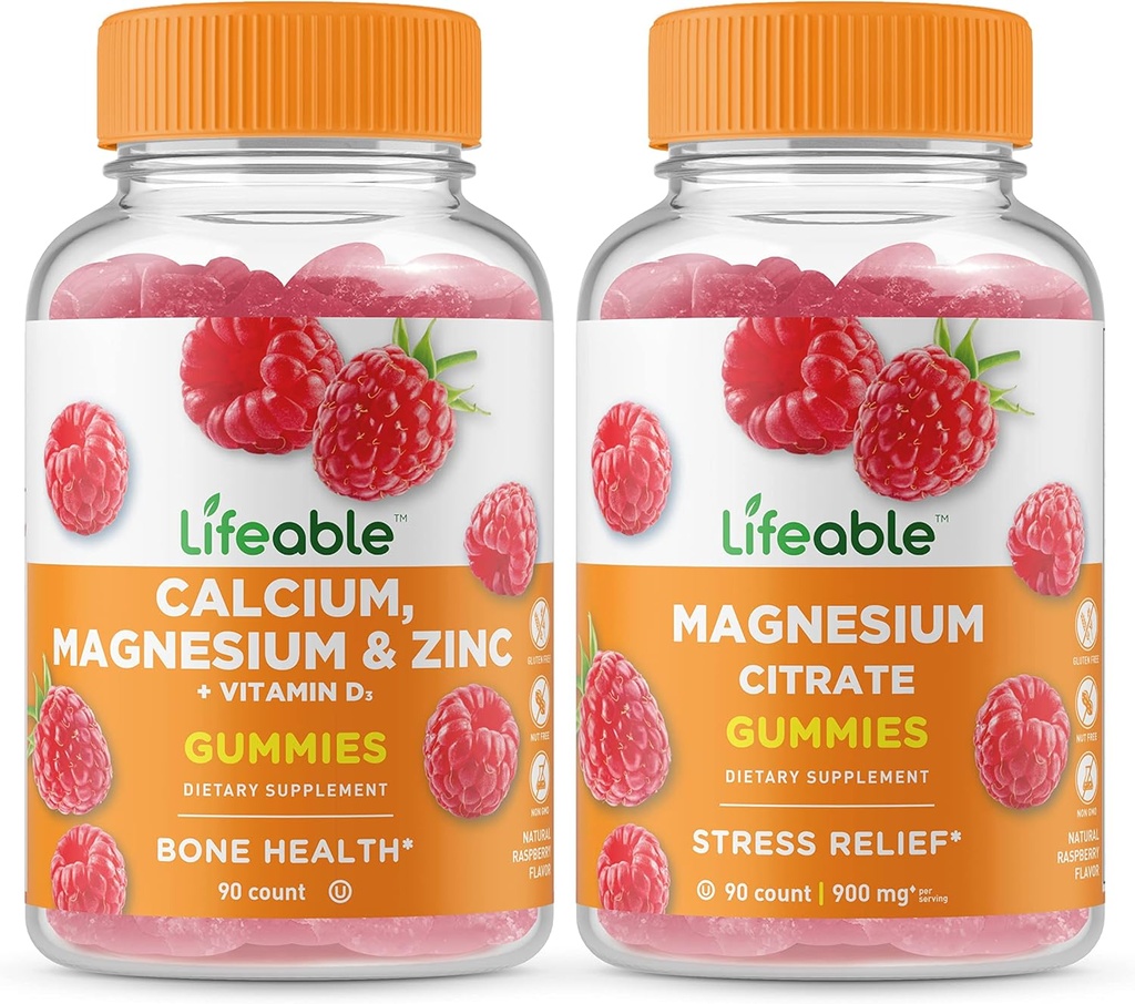 Dzīvotspējīgs kalcijs, magnijs, cinks un D vitamīns + magnijs, Gumijas saišķis - Great Tasting, Vitamīna Papildinājums, Bez lipekļa, Bez ĢMO, Košļājamā gumija