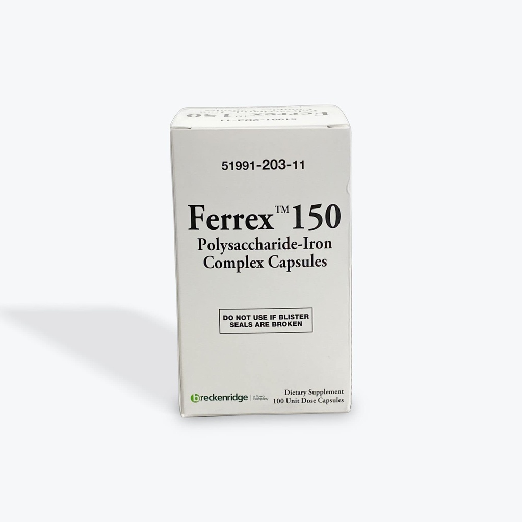Ferrex 150 Polisaharīds Brekenridge dzelzs kompleksa kapsulas - 100 Ea