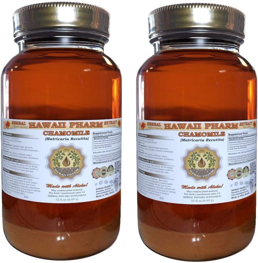 Kumelīšu šķidruma ekstrakts, organiskā kumelīšu (Matricaria Recutita) Tincture papildinājums 2x32 oz Nefiltrēts